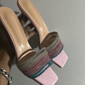 Elegant Pink and Multicolor Beaded Women's Heels